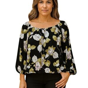 a.n.a Black Floral Crop Blouse Off Shoulder Festival Trendy Sexy Casual Chic
